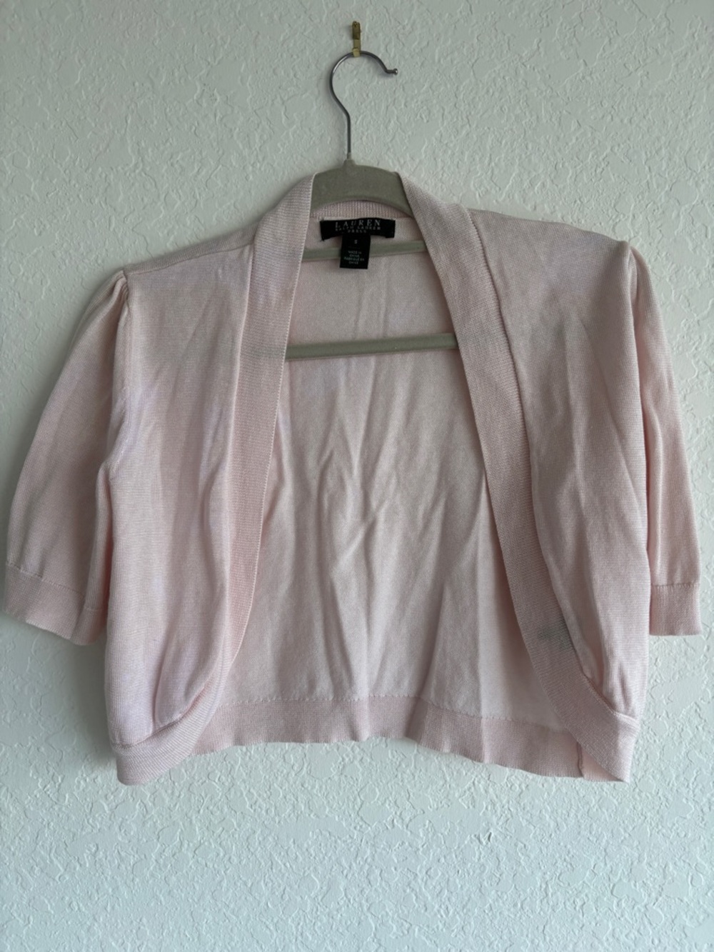 Lauren Ralph Lauren Light Pink Cropped Cardigan SZ S Spring Layering Like New
